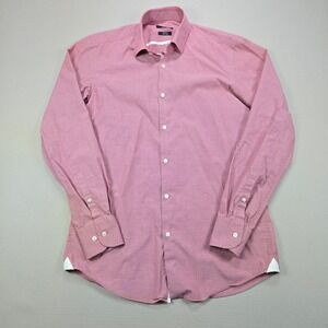 Hugo‎ Boss Button Down Micro Check Slim Fit Easy Iron Pink Mens 37 14.5